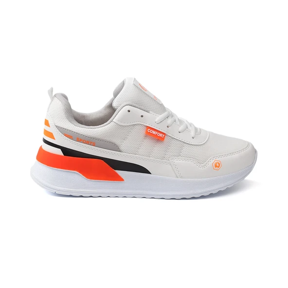 Erkek Beyaz Oranj Spor Ayakkabı Rahat Yürüyüş Koşu Günlük Sneaker Bağcıklı Hafif Taban - 3