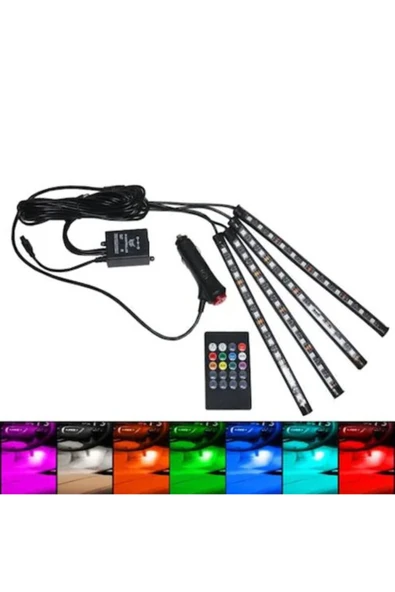 WEHHLER Araç Içi Aydınlatma Kumandalı Müziğe Duyarlı 12 Led Ayak Altı Led +rgb+ Su Geçirmez + Slikonlu - 1
