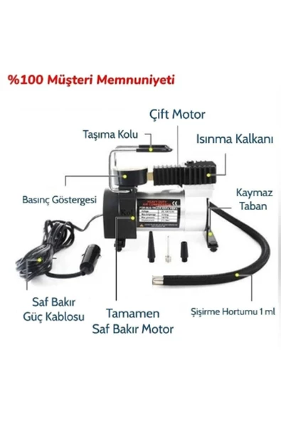 WEHHLER Metal Lastik Hava Kompresörü Araba Oto Araç Lastik Şişirme Pompası - Resim 2