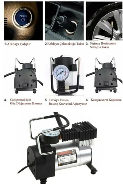 WEHHLER Metal Lastik Hava Kompresörü Araba Oto Araç Lastik Şişirme Pompası - Resim 3
