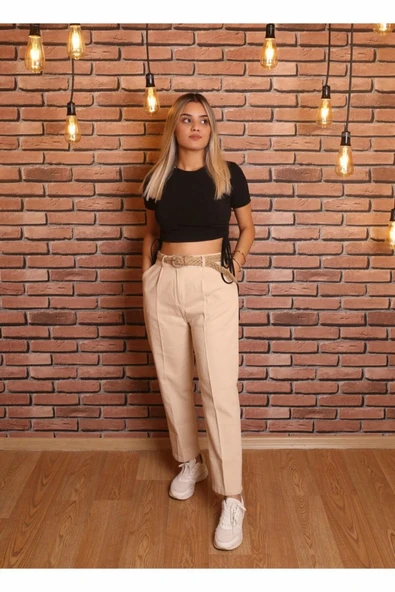 Quzu Hasır Kemerli Kadın Pantolon ürün görseli 1