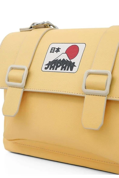 Kadın Vegan Deri Sarı Omuz Çantası - Japan Tasarım - Resim 6