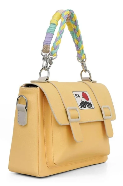 Kadın Vegan Deri Sarı Omuz Çantası - Japan Tasarım - Resim 3