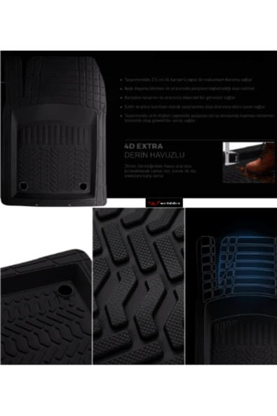 WEHHLER Jeep Wrangler 2006-2018 Havuzlu Yumuşak Kesilebilir Kaliteli Paspas - Resim 7