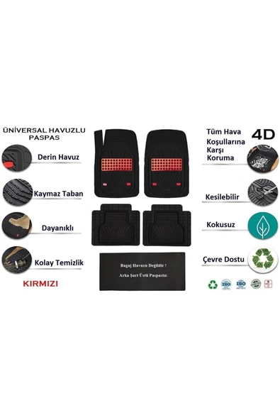 Beka52 Skoda Roomstar 2009 4D Havuzlu Yeni Nesil Universal Paspas Kırmızı - Resim 3