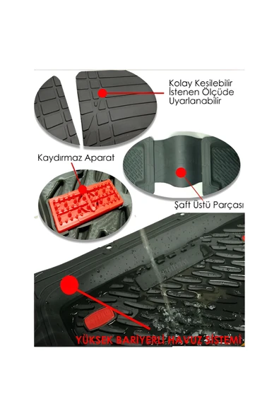 CARMATS Volkswagen New Beetle 2002 4D Havuzlu Yeni Nesil Universal Paspas Krom Gri - Resim 6