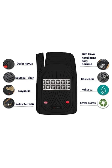 CARMATS Mazda 3 Sedan 2010 4D Havuzlu Yeni Nesil Universal Paspas Krom Gri - Resim 2