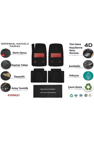 Beka52 Ford Torneo Connect 2014 4d Uyumlu Havuzlu Yeni Nesil Universal Paspas Kırmızı - 3