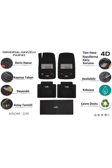 Beka52 Fiat Albea 2013 4d Havuzlu Yeni Nesil Universal Paspas Krom Gri ürün görseli 1