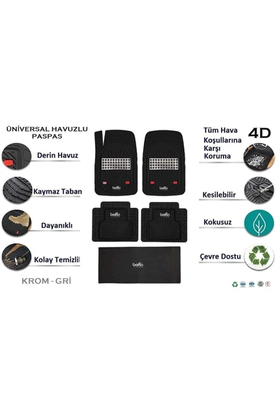 Beka52 Renault Kango 2019 4d Havuzlu Yeni Nesil Universal Paspas Krom Gri ürün görseli