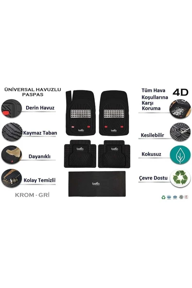 Beka52 Citroen C1 2011 4d Havuzlu Yeni Nesil Universal Paspas Krom Gri - 3