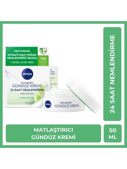 Nivea Matlaştırıcı Gündüz Yüz Bakım Kremi 50ML, 24 Saat Yoğun Nemlendirici, Karma Ciltler, Aloe Vera ürün görseli 1