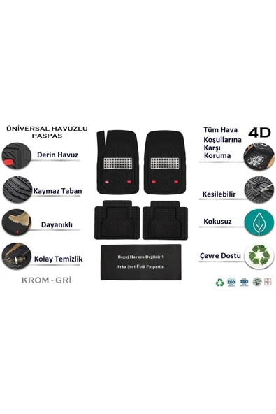 Beka52 Opel Meriva B 2013 4D Havuzlu Yeni Nesil Universal Paspas Krom Gri ürün görseli 1