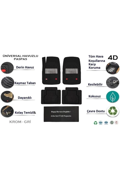 Beka52 Volvo Xc60 2014 Uyumlu 4d Havuzlu Yeni Nesil Universal Paspas Krom Gri ürün görseli 1