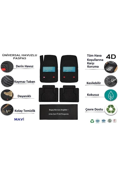 Beka52 Volkswagen Golf 6 2011 4d Havuzlu Yeni Nesil Universal Paspas Mavi - Resim 3