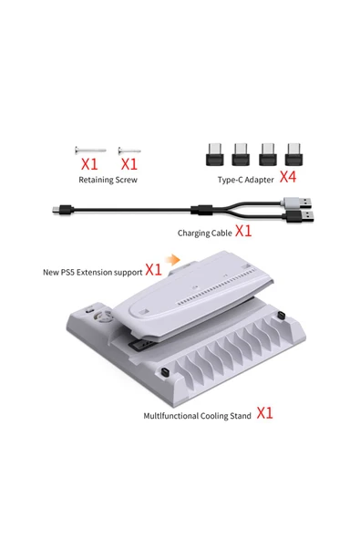 PS5 Slim ve Fat Modeller için Multi Fonksiyon Soğutma ve Şarj Ünitesi TP5-3537B - Resim 2