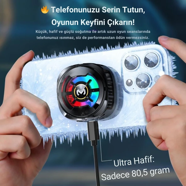 Coofbe 6000 RPM Turbo Fan Işıklı Magsafe İle Uyumlu Telefon Soğutucu Radyatör Tüm Telefonlara Uyumlu - 7