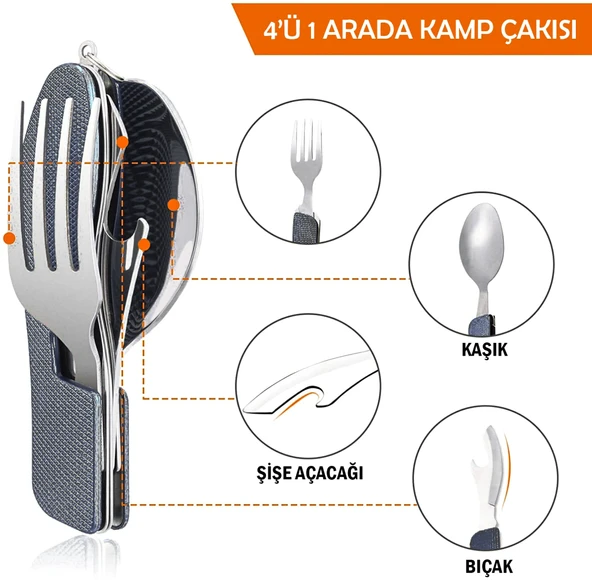 Kamp Çatal&Kaşık&Bıçak Seti - Orcamp - Siyah (OUT-1350) - 3