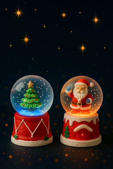 2 Adet Led Işıklı Mini Kar Küresi 6,5 cm – Noel Baba & Yılbaşı Çam Ağacı Dekoratif Işıklı Biblo - 2