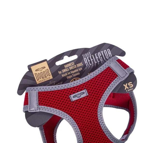 Doggie Havalı Dokuma Reflektörlü Küçük Irk Göğüs Tasması Red 30-34 cm(ARG-XS) - 3