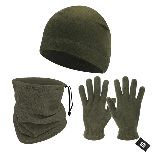 3'lü Kışlık Set Polar Bere, Eldiven, Boyunluk - Warm - Haki - (SBLN.008)