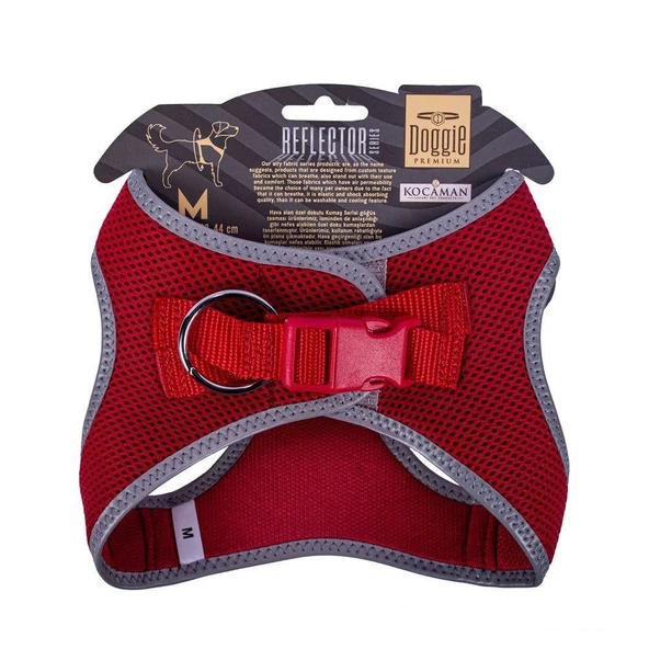 Doggie Havalı Dokuma Reflektörlü Küçük Irk Göğüs Tasması Red 38-44 cm(ARG-M) - 2