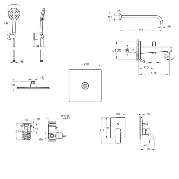 Artema Root Square Ankastre Duş Seti A49280 - 2