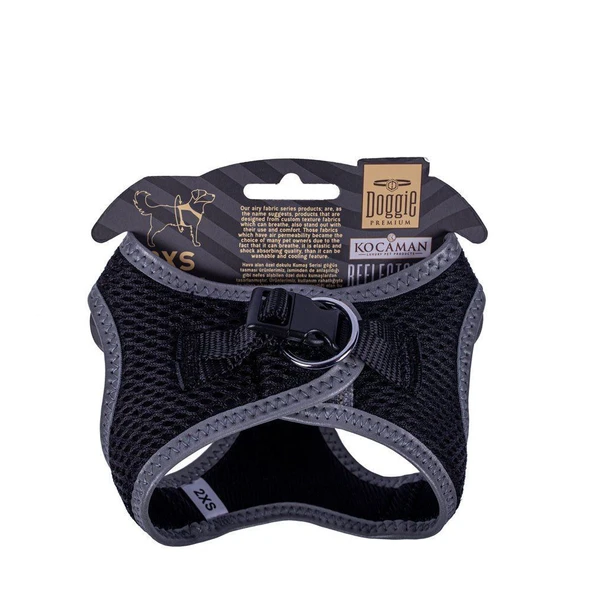 Doggie Havalı Dokuma Reflektörlü Küçük Irk Göğüs Tasması Siyah 26-30 cm(ARG-2XS) - Resim 2