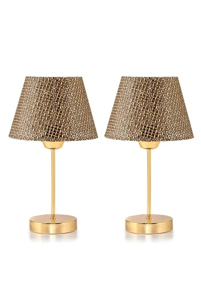 Star Gold Ayaklı Abajur Kahverengi Hasır Başlık Yatak Odası Salon Masa Lambası 2 Adet - Resim 2