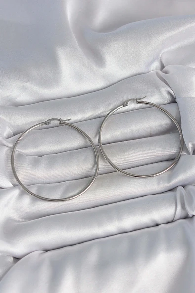 316 Çelik Gümüş Renk 53 mm Halka Model Kadın Küpe ürün görseli 1