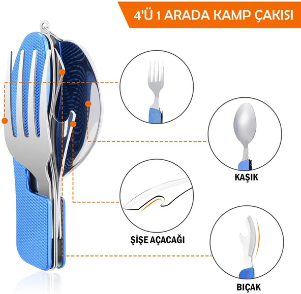 Kamp Çatal&Kaşık&Bıçak Seti - Orcamp - Mavi (OUT-1350) - 3