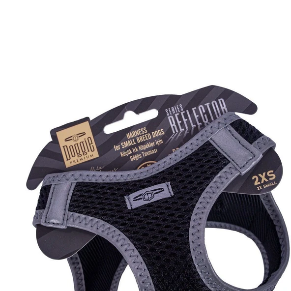 Doggie Havalı Dokuma Reflektörlü Küçük Irk Göğüs Tasması Siyah 26-30 cm(ARG-2XS) - Resim 3
