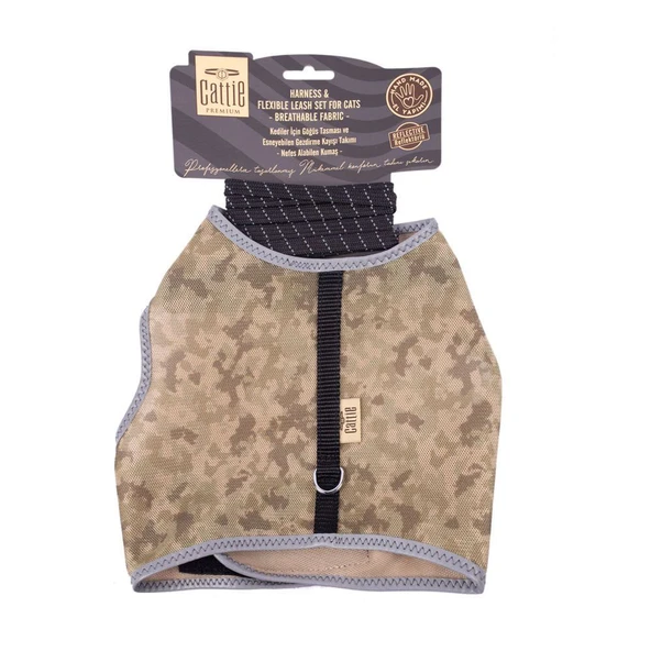 Cattie Havalı Dokuma Kedi Göğüs & Gezdirme Takımı Kamuflaj 1*25-35 cm - 2