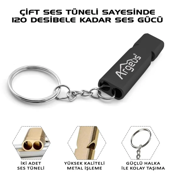 Argeus Anahtarlıklı Alüminyum Acil Durum Düdüğü Siyah - 2