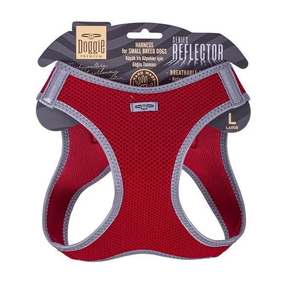 Doggie Havalı Dokuma Reflektörlü Küçük Irk Göğüs Tasması Red 42-48 cm(ARG-L)