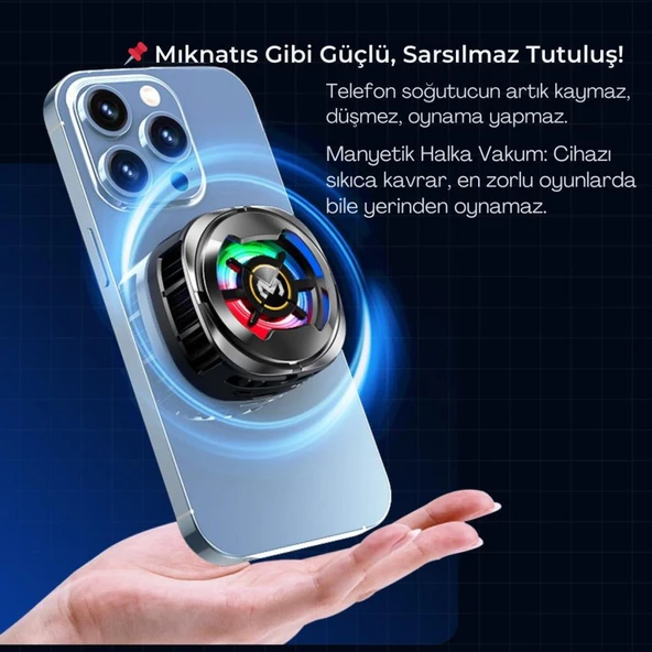 Coofbe 6000 RPM Turbo Fan Işıklı Magsafe İle Uyumlu Telefon Soğutucu Radyatör Tüm Telefonlara Uyumlu - 8