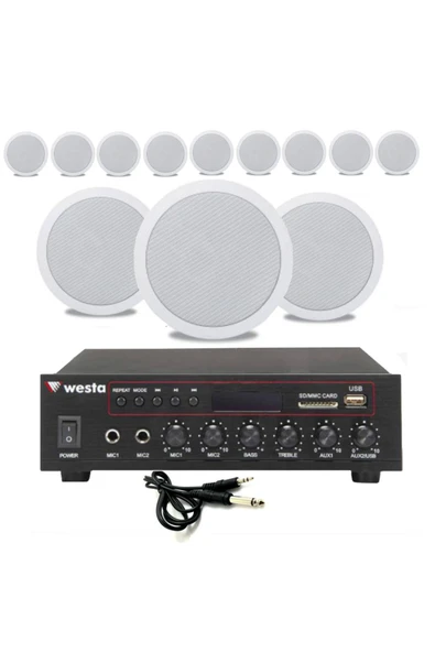 12’li Beyaz Tavan Hoparlorlu 100V Ses Sistemi Paketi | Kafe, Mağaza ve Ofis Müzik Sistemi ürün görseli