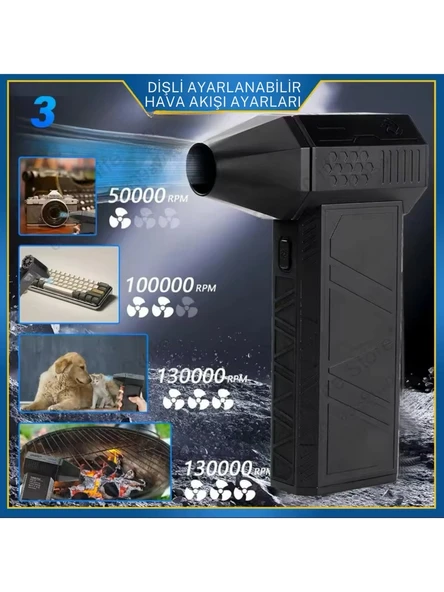 Şarjlı Hava Üfleyici 130.000 RPM – Güçlü Toz ve Kir Temizleyici Basınçlı Hava Fanı - 6