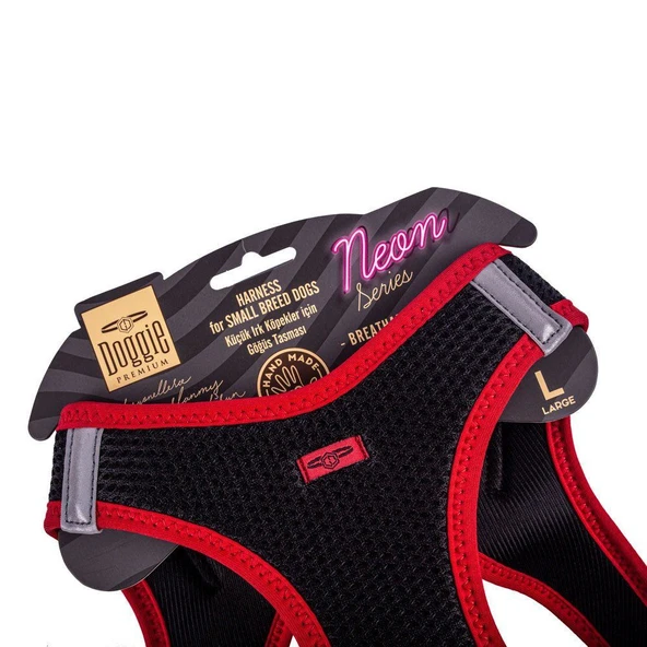Doggie Havalı Dokuma Neon Küçük Irk Göğüs Tasması Kırmızı 42-48 cm (ANG-L) - Resim 3