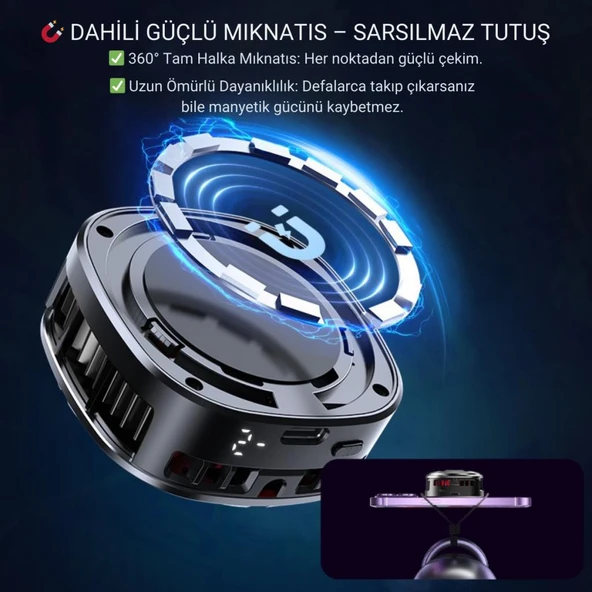 Coofbe 6000 RPM Turbo Fan Işıklı Magsafe İle Uyumlu Telefon Soğutucu Radyatör Tüm Telefonlara Uyumlu - 10