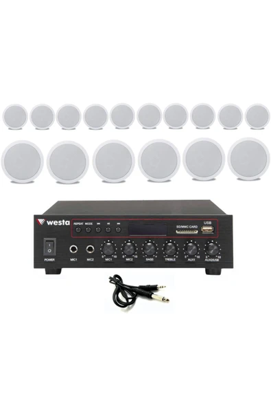 16’lı Beyaz Tavan Hoparlorlu 100V Ses Sistemi Paketi | Kafe, Mağaza ve Ofis Müzik Sistemi ürün görseli 1