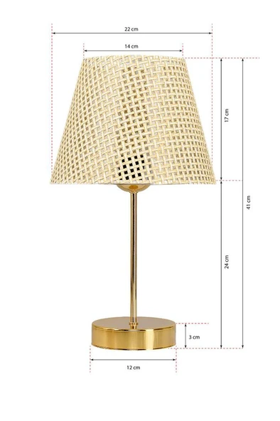 Star Gold Ayaklı Abajur Rattan Hasır Başlık Yatak Odası Salon Masa Lambası 2 Adet - Resim 2