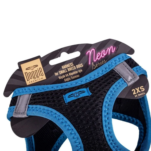 Doggie Havalı Dokuma Neon Küçük Irk Göğüs Tasması Mavi 26-30 cm (ANG-2XS) - 3