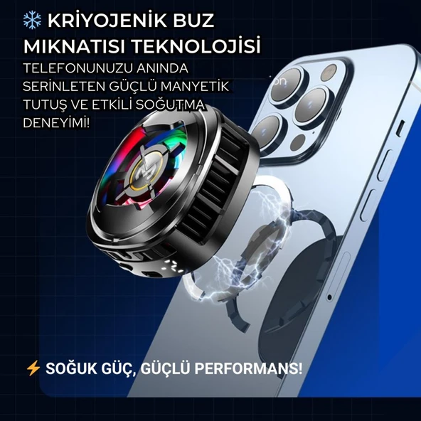 Coofbe 6000 RPM Turbo Fan Işıklı Magsafe İle Uyumlu Telefon Soğutucu Radyatör Tüm Telefonlara Uyumlu - 9