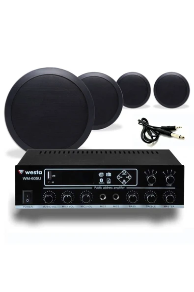 4’lü Siyah Tavan Hoparlör Ses Sistemi Paketi – Mağaza, Ofis & Kafe Müzik Çözümü ürün görseli