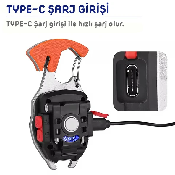 Wison Çok Fonksiyonlu Şarjlı Anahtarlıklı Fener Turuncu (WS-5050) - 2