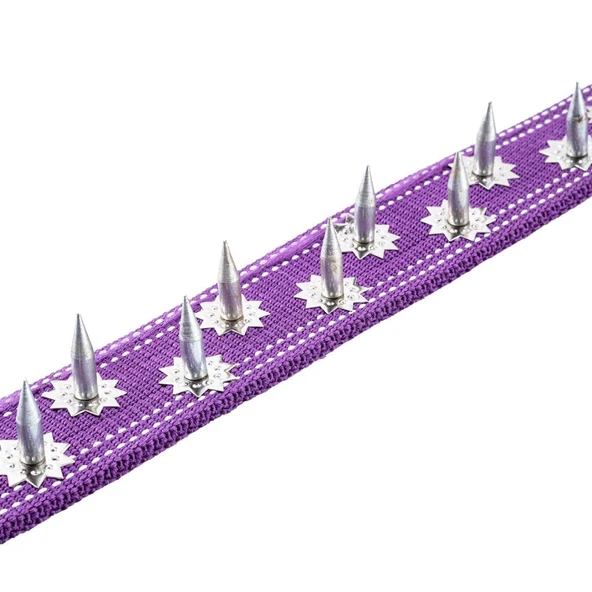 Dokuma Çivili Köpek Boyun Tasması - 5*80 cm - Mor - 4