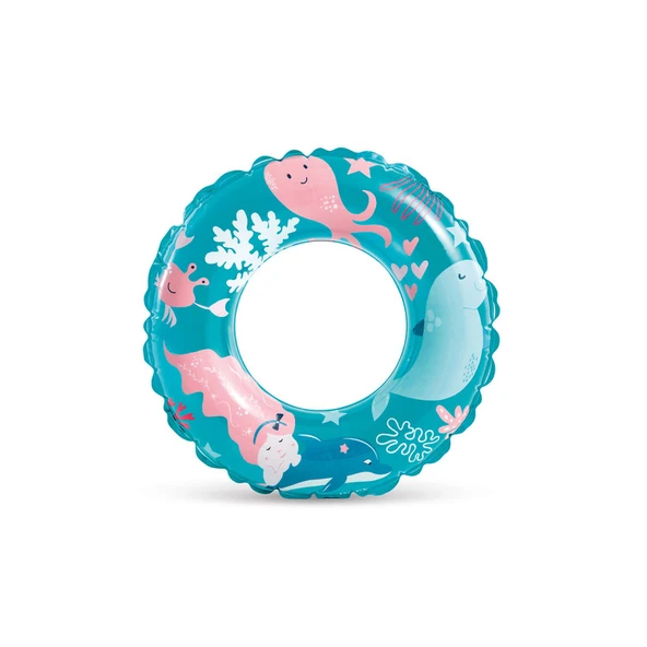 Çocuk Yüzme Simidi - Intex - Şeffaf Desenli - Turkuaz - 61cm (59242)
