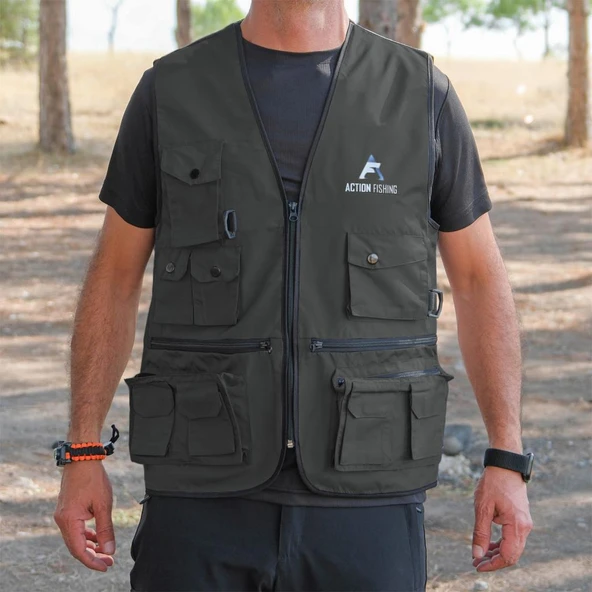 Action Dört Mevsim Çok Cepli Outdoor Spor Yelek Haki - 2