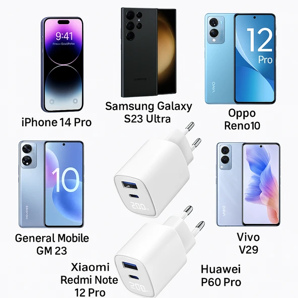 Dijital Göstergeli 30W USB-C + USB-A GaN Hızlı Şarj Adaptörü Seyahat Dostu, Ultra Güvenli - 4